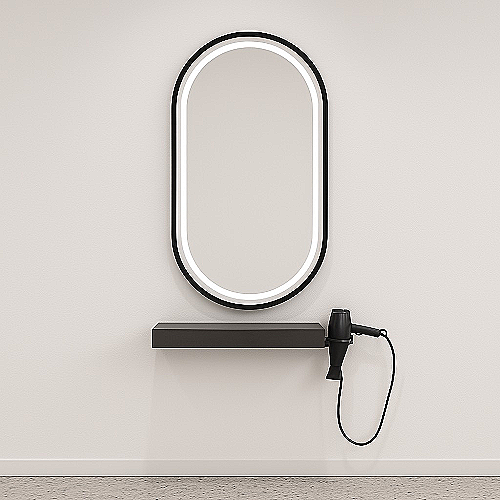 Frizersko ogledalo Cordoba ovalno zidno ogledalo s tankim crnim okvirom