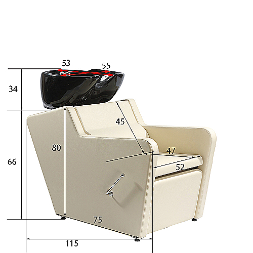 Glavoper Ancona s crnom frizerskom stolicom i keramičkim umivaonikom