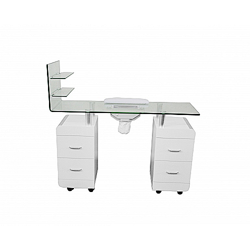 Stol za manikuru VOLT – profesionalni dvostruki manikura stol s ventilatorom i kaljenim staklom