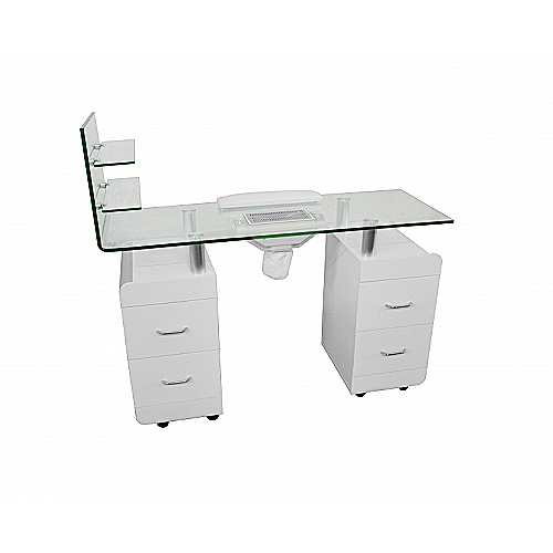 Stol za manikuru VOLT – profesionalni dvostruki manikura stol s ventilatorom i kaljenim staklom