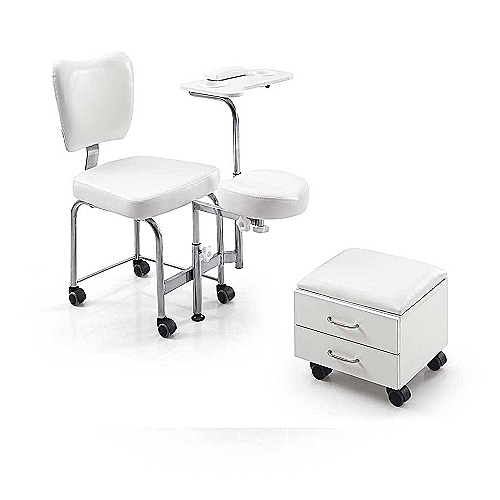 Pedikerska stolica Telly s tabureom, ladicama i kadicama za manikuru i pedikuru