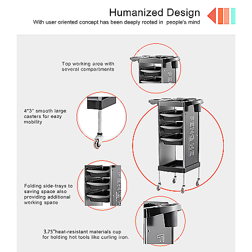 Frizerska kolica X11-A crna s pet ladica i bočnim držačima