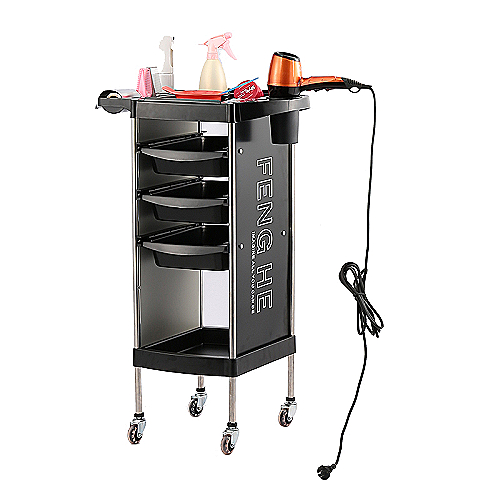 Frizerska kolica X11-A crna s pet ladica i bočnim držačima