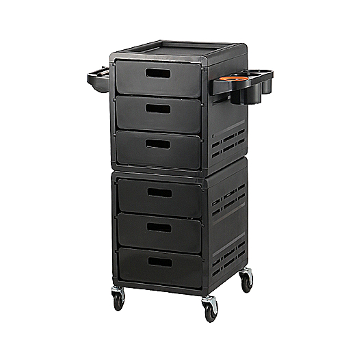 Frizerska kolica X5 crna s četiri ladice i držačem za sušilo