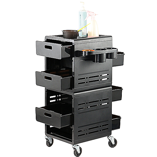 Frizerska kolica X5 crna s četiri ladice i držačem za sušilo