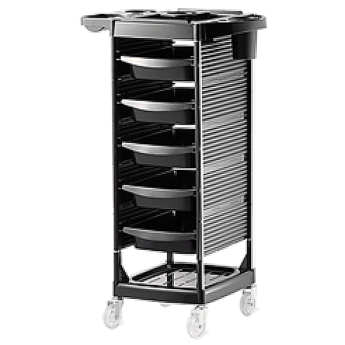 Frizerska kolica X8-2 crna s četiri ladice i radnom površinom