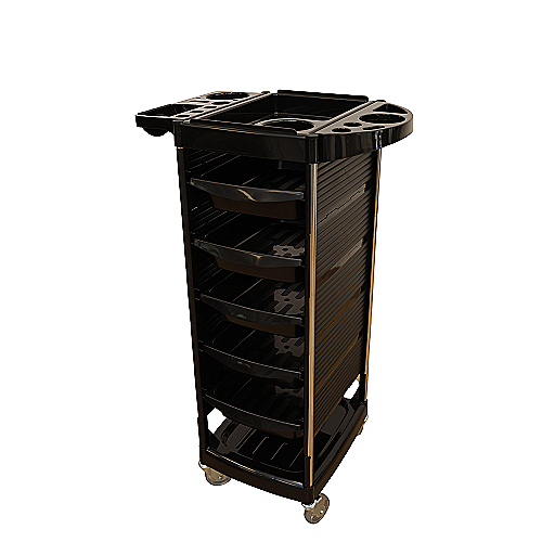 Frizerska kolica X8-2 crna s četiri ladice i radnom površinom