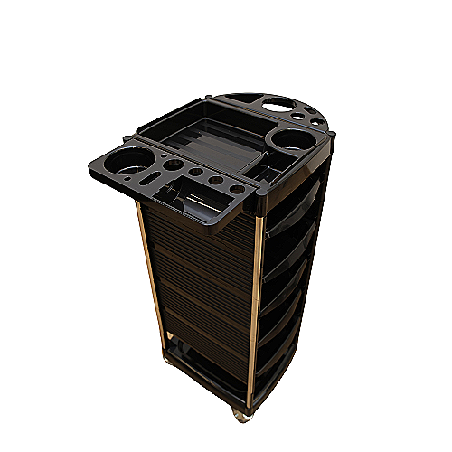 Frizerska kolica X8-2 crna s četiri ladice i radnom površinom