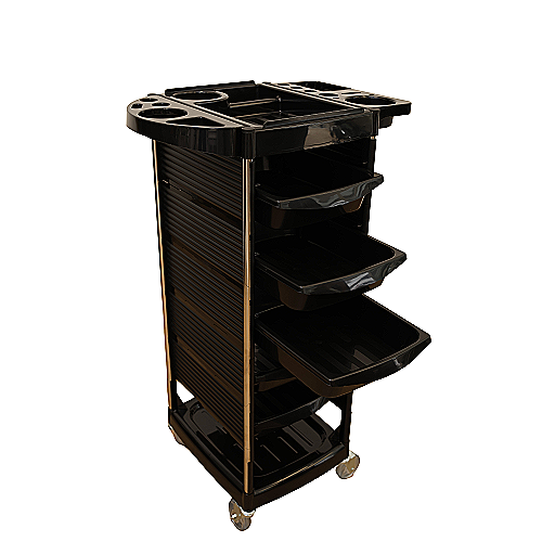 Frizerska kolica X8-2 crna s četiri ladice i radnom površinom