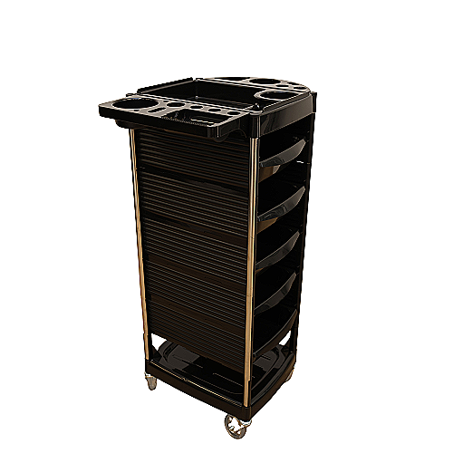 Frizerska kolica X8-2 crna s četiri ladice i radnom površinom